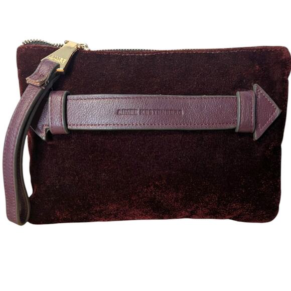 Aimee Kestenberg Brown Velvet Wristlet Clutch with Purple Leather Trim - Picture 1 of 10